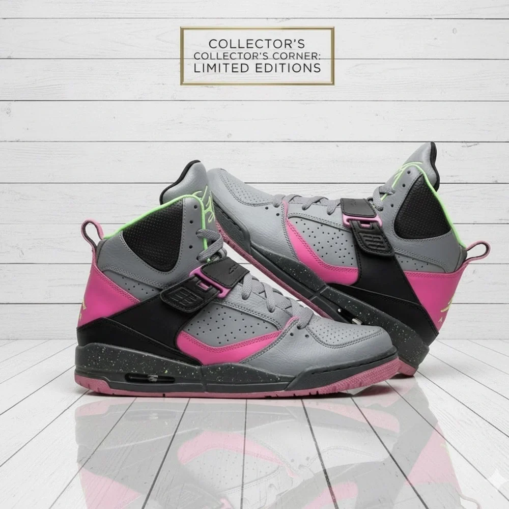 Jordan Flight 45 High GS Cool Grey Flash Lime Club Pink Size 5Y Sneakers 6.5 Wom